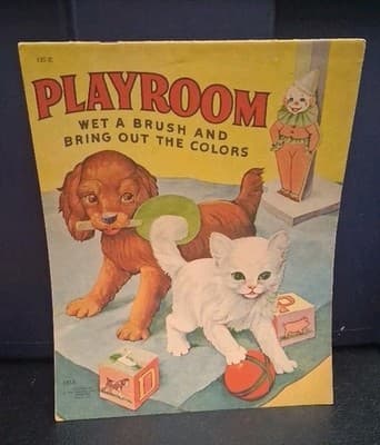 Playroom Children's Wet A Brush Painting Book 1944 Saalfield Vintage