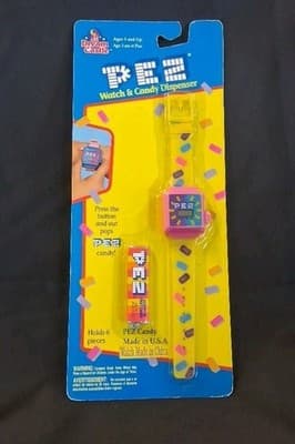 PEZ Watch and Candy Dispenser Vintage, Dream Castle, 1994, Pink & Yellow
