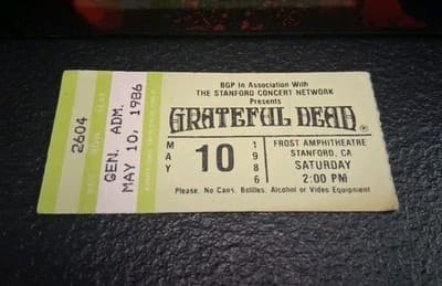 GRATEFUL DEAD UNUSED TICKET FROST AMPHITHEATER MAY 10 1986 GREEN