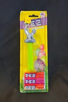 Grey Easter Bunny Pez Dispensers Pink Egg White Flowers Green Sealed On Card