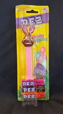 Brown Bunny Rabbit Pink stem Pez Dispenser Easter NOC