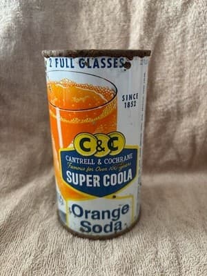 Empty Top Opened 12oz C & C Super Coola Orange Soda Flat Top