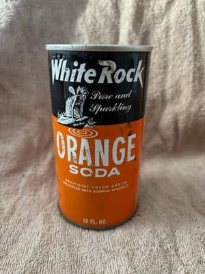 1970s Flat Top Soda Can White Rock Orange