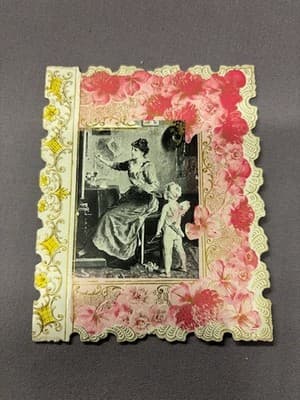 Vintage 1900s Die Cut Valentine Greeting Card Floral Embossed Cherub Angel