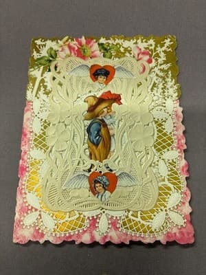 Large Antique 1900 Century Paper Lace VALENTINES CARD Die Cut Embossed Victorian