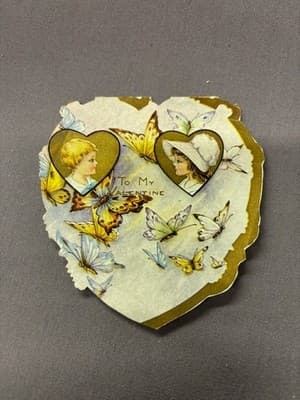 Antique 1920's Valentine's Day Card Die Cut Heart Girl Butterflies Whitney Made