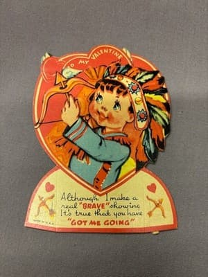 Vintage Native American Couple Valentine Card c. 1940s