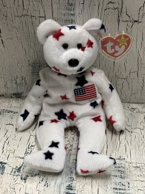 TY BEANIE BABY BEAR 1997 GLORY RED, WHITE, BLUE STARS BEAR - NEW WITH TAGS
