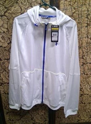 Under Armour Mens White Zip Up Jacket Royal Blue Detailing Sz 2X Brand New Cond