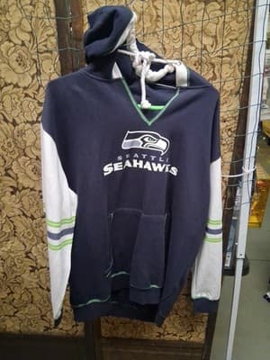 Majestic Seattle Seahawks Hoodie 1X Navy Green White V Neck Pullover