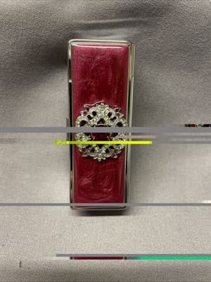 Pocket Compact Silver Tone Metal Enamel, Jeweled Hinge Lipstick Holder NOS
