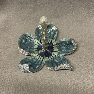 Vintage Enamel and Rhinestone Ring Holder - Flower Shape - Excellent Condition