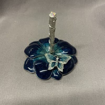 Vintage Enamel and Rhinestone Ring Holder - Flower Shape - Excellent Condition