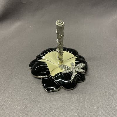 Vintage Enamel and Rhinestone Ring Holder - Flower Shape - Excellent Condition