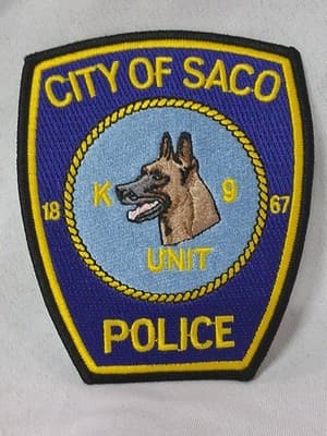 K9 Unit ๐ Embroidered Police Shoulder Patch City of Saco Maine 1867 Blue/Ylw