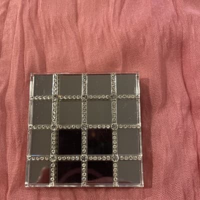 Pocket Compact Silver Tone Metal Enamel, Jeweled Hinge Mirror VTG NOS