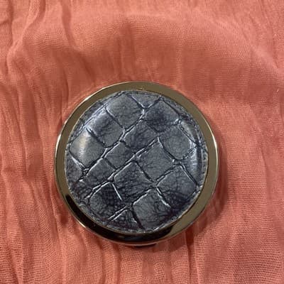 Pocket Compact Silver Tone Metal Enamel, Jeweled Hinge Mirror VTG NOS