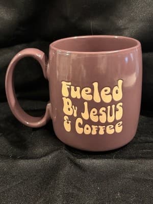 Purple Ceramic Coffee Mug Fueled By Jesus & Coffee Religious Novelty