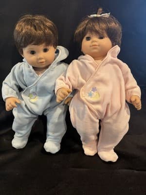 American Girl Bitty Baby Doll Twins Girl Boy Brunette Moon Stars pjs IN BOX