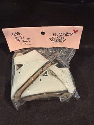 Vintage White Doll Shoes Boots 2" x 1" Package