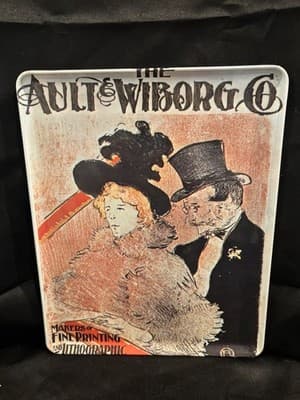 Vintage Melamine Tray Art Nouveau Print The Ault & Wiborg 9.5x12 Italy Couple