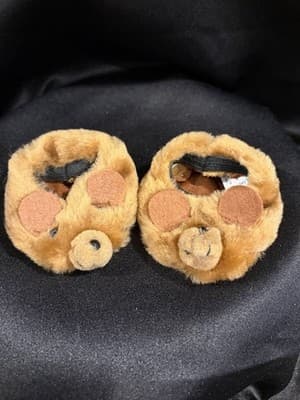 Tender Heart Treasures Fuzzy Brown Bear Slippers for 18" Doll Or Bear 1992