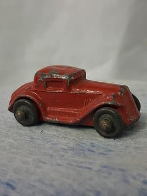 Vtg Barclay Slush Mold Red 2 Door Coupe Toy Car Diecast Metal Steel Wheels