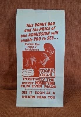 Mark of the Devil Movie Promo, Vomit Bag (1st Movie Rated V) 1970