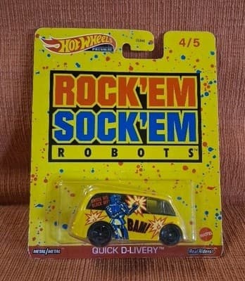 1/64 HOT WHEELS PREMIUM ROCK'EM SOCK'EM ROBOTS QUICK D-LIVERY VAN 4/5 YELLOW