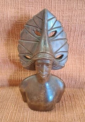 Vintage Hand Carved Wood Woman Bust Art Sculpture Bali Phillipines Warrior Queen