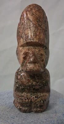 Colorful Stone Obsidian Carved MAYAN CHEIF Statue Figure