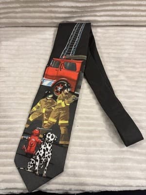Vtg 1995 Firefighter Fireman Ralph Marlin polyester neck tie Dalmatian