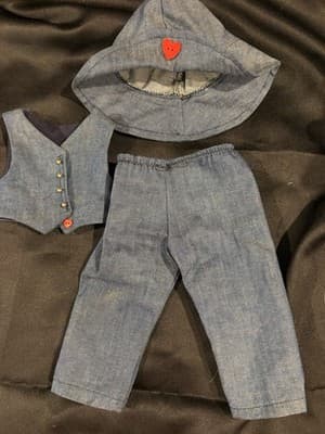 Vintage Girl Doll Set Denim Vest Pants Doll Clothes Jeans Handmade Hat For 18"