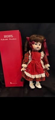 Brinn's 1989 Doll 12" Red Plaid Dress Porcelain used w/box