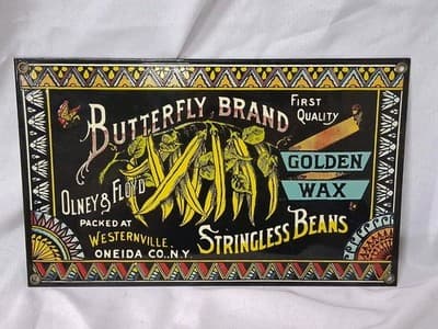 11.5"×7" Butterfly Brand Wax Stringless Beans Sign Heavy