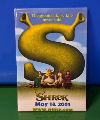 Shrek 2001 DreamWorks Promotional Movie Pinback Badge Pin May 18, 2001