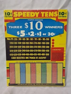 Vtg Punch Board Speedy Tens Gambling Trade Simulator Bar Decor SEALED π²π²π°