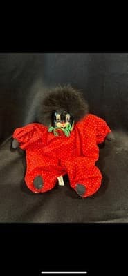 Jog Hero Clown With Tag Hand Made Painted Sand Filled Doll Fucia Rabbit Hair