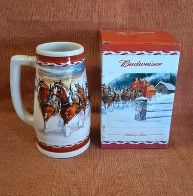 Budweiser Holiday Stein 2010 Dashing Through The Snow With Original Box