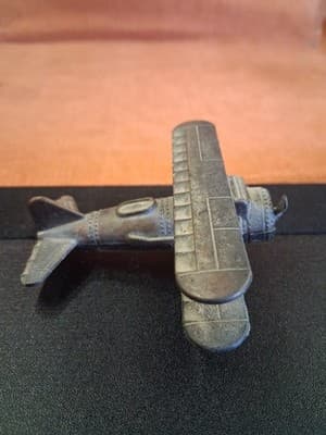 Vintage Diecast Metal BI-PLANE Pencil Sharpener Both Wheels & Propeller Move 3x3