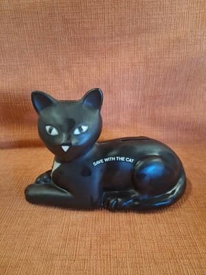 Union Carbide Black Cat Bank-Plastic 1981 Giveaway Promo "Save With The Cat"