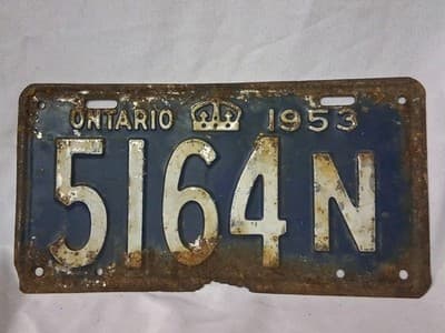 Ontario Canada License Plate 1953 Original Vintage 🇨🇦