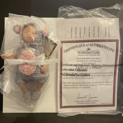 Ashton Drake Quiet As A Mouse Doll Miniature Newborn Eyes Closed 2008 5” NEW NIB