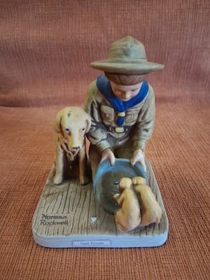 Lovely Good Friends Boy Scout Norman Rockwell Ceramic Figurine (Missing 1 Dog)