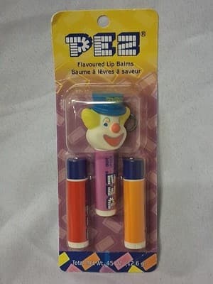 VTG Clown PEZ Bubble Man Clown Whistle Clip On Orange Strawberry Grape Lip Balm