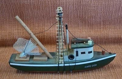 WOOD FISHING BOAT FIGURINE 5" x 4" CAPE COD