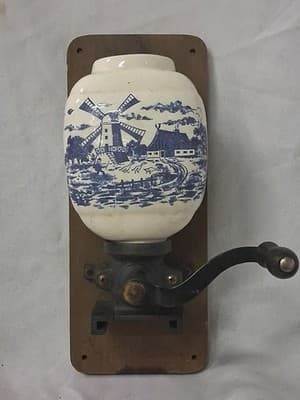 Vintage Dutch Delft Blue Wall Coffee Grinder Douwe Egberts 1950s Denmark