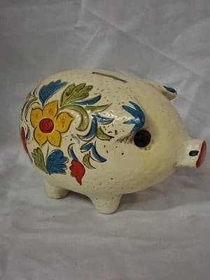 Vintage Retro Colorful Flowered Piggy Bank- Mid Century- Japan