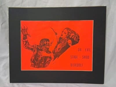 Vtg Dr Doctor Evil Stage Show Poster Frankenstein Wolfman Circus Sideshow