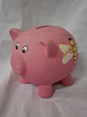 MINIATURE VINTAGE HAND PAINTED CERAMIC PIGGY BANK BUMBLE BEE 🐝